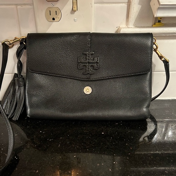 Tory Burch Handbags - Tory Burch Black Leather Pebbled Flap Purse